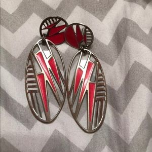 Hot pink and metal 70s style earrings